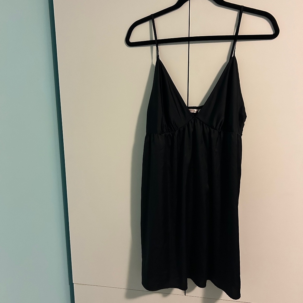 La Vie en Rose Satin Slip Mini Dress Black Size Large